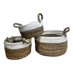 GENERICO - Set de 3 Canastos de Mimbre con Asas de Yute para Organizar