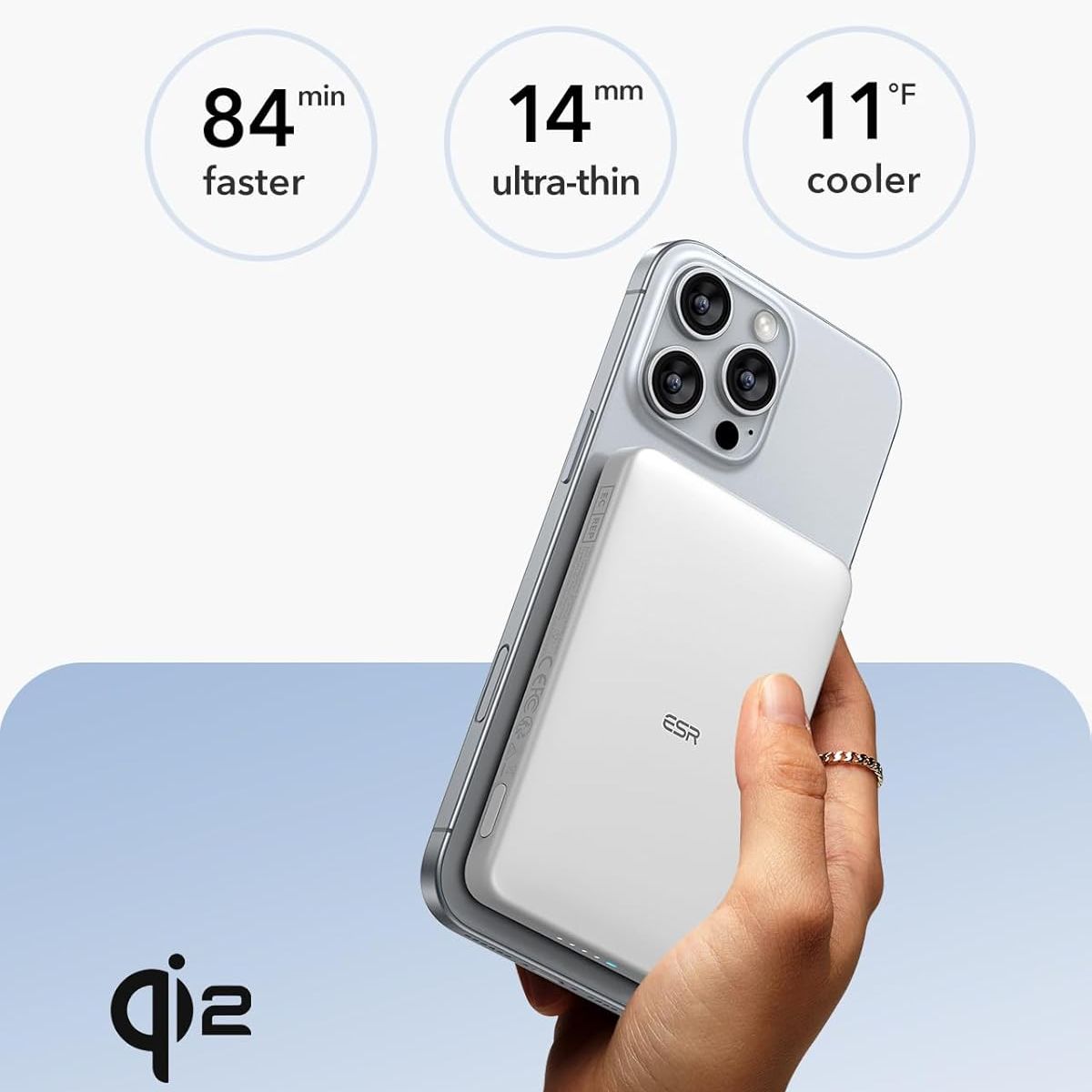 ESR - Bateria Portatil Esr Para iPhone Qi2 5,000 Mah Magnética Blanco