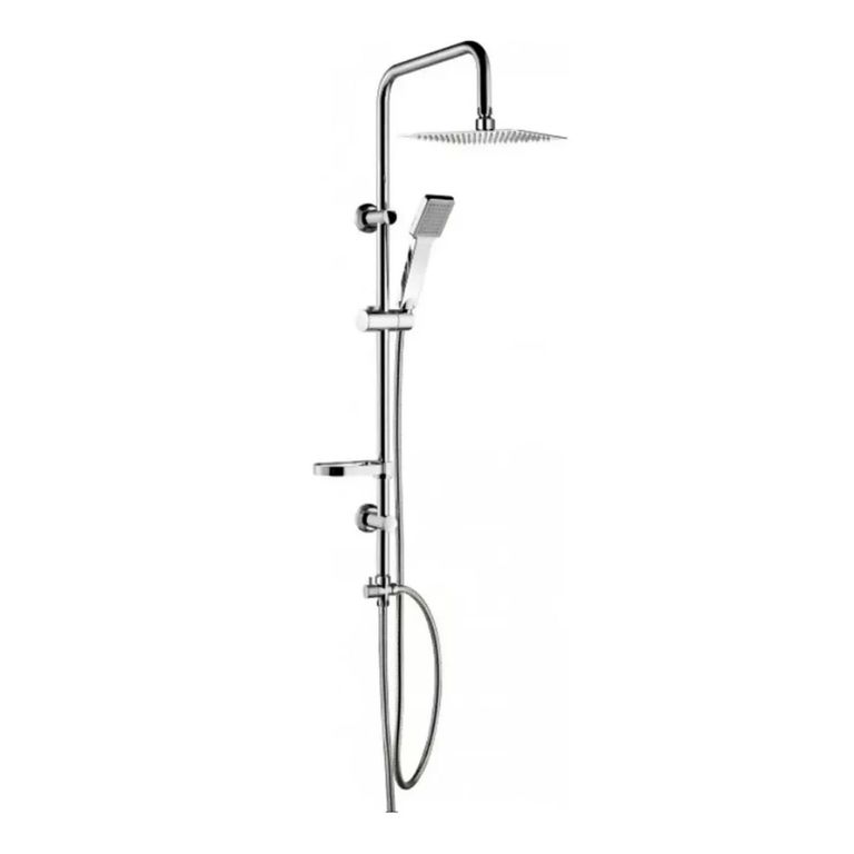 Ducha Columna Llave Paso Cuadrada Acero - Plateado