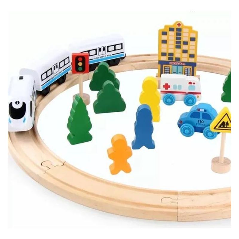 GENERICO - Tren Eléctrico de Madera Didáctico para Niños Creativos
