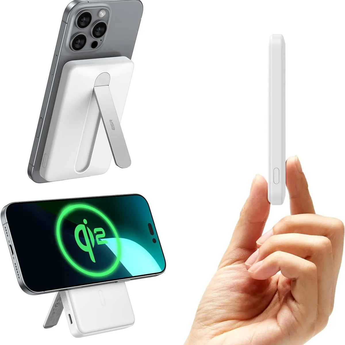 ESR - Bateria Portatil ESR Para iPhone 5000mah Qi2 Kickstand Blanco