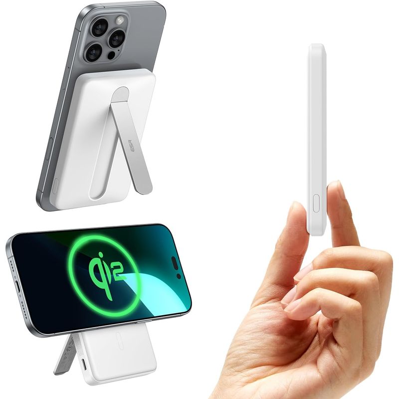 ESR - Bateria Portatil ESR Para iPhone 5000mah Qi2 Kickstand Blanco