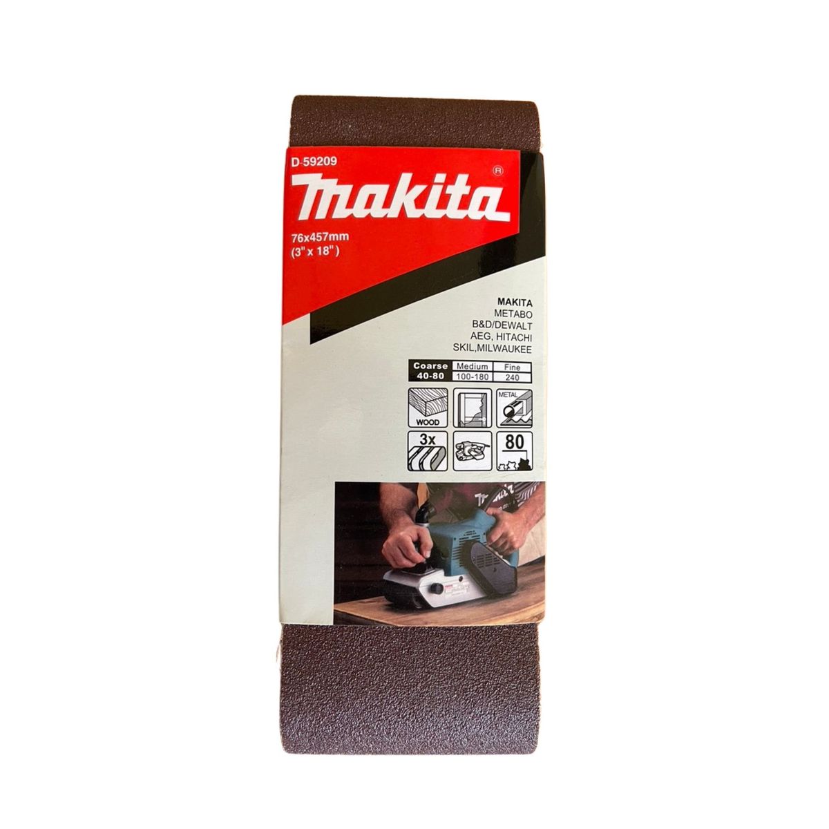 MAKITA - Lija de Banda 3x18" 3Pzs G80 Madera-Metal Makita D-59209