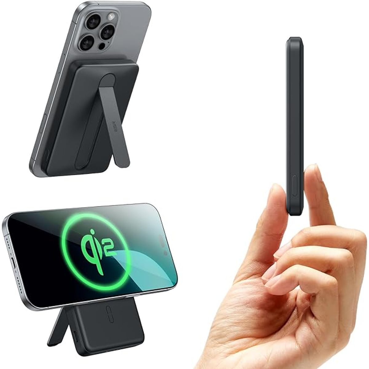ESR - Bateria Portatil ESR Para iPhone 5000mah Qi2 Kickstand Negro