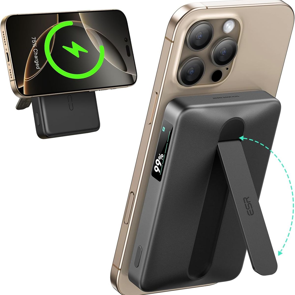 ESR - Bateria Portatil ESR Para iPhone 5000mah Qi2 Kickstand Negro