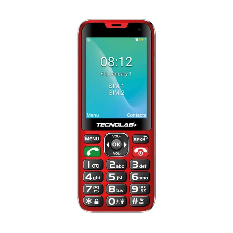 TECNOLAB - Telefono Senior Adulto Mayor 4G Rojo Doble SIM Card TL487