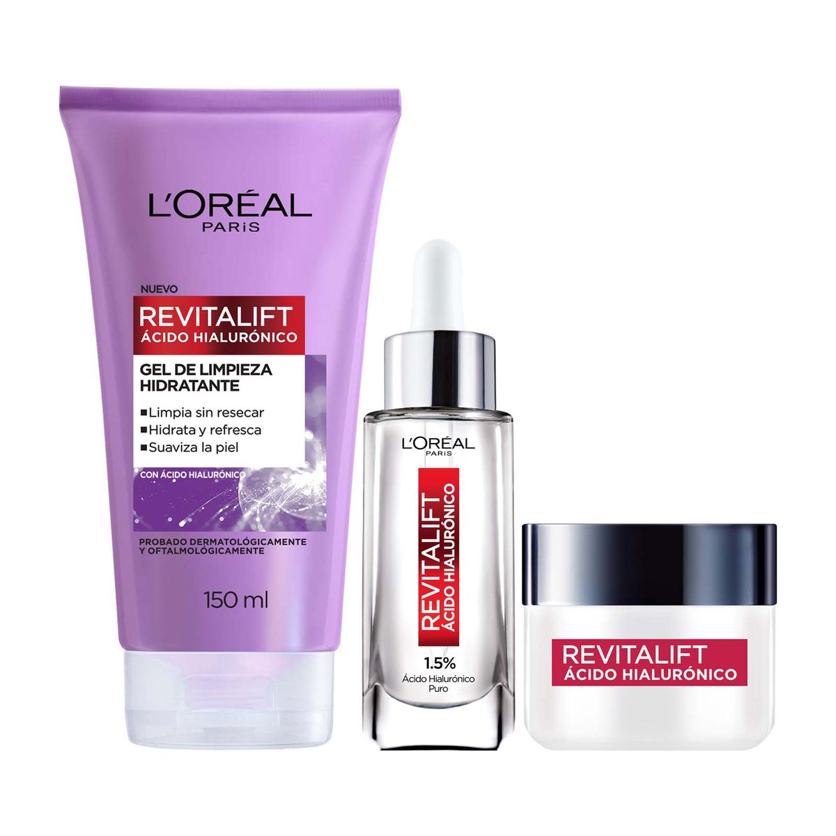 LOREAL PARIS - Pack Hialuronico Serum + Crema Dia + Gel de Limpieza
