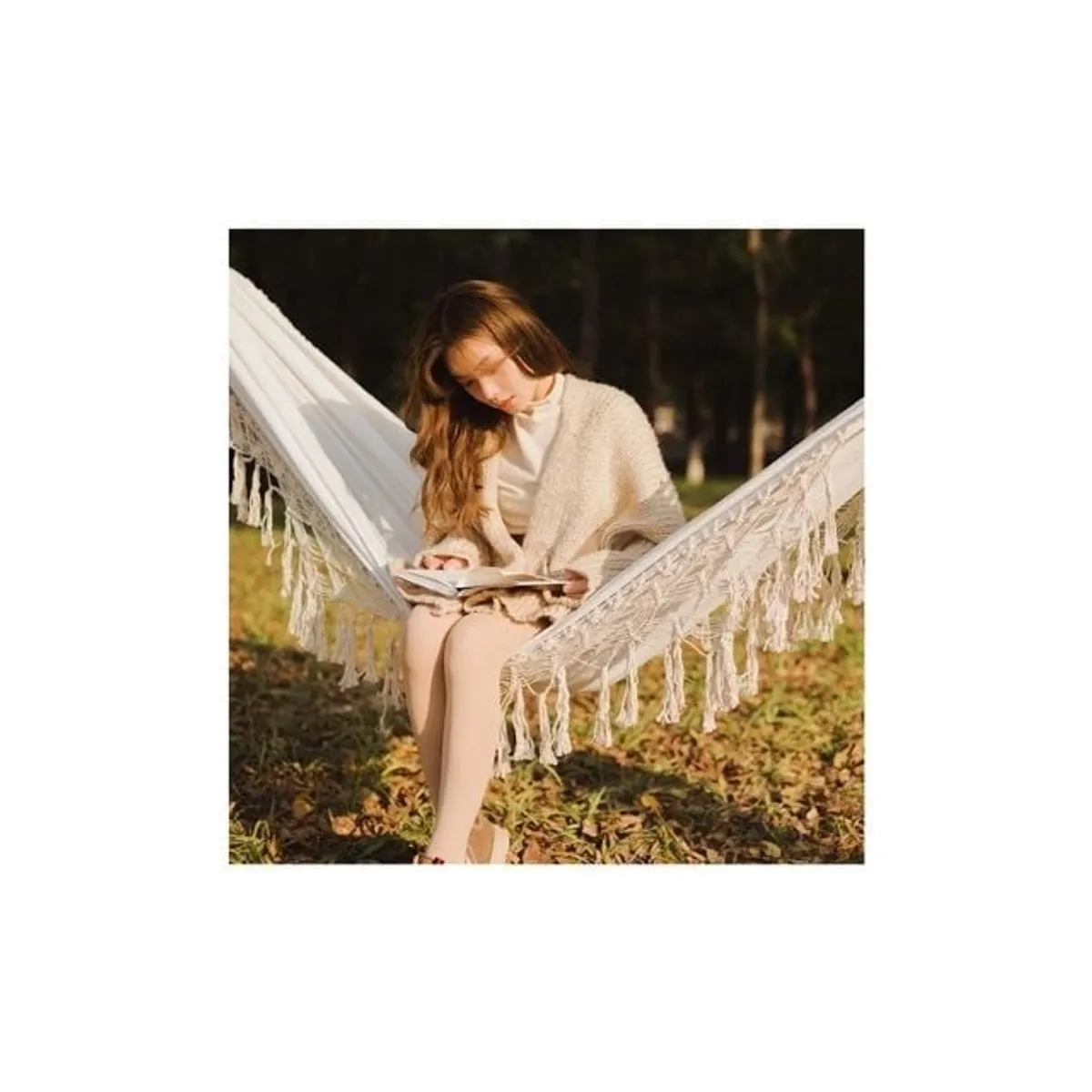 GENERICO - Hamaca Bohemia De Macramé Con Elegantes Borlas Para Exteriores Balcón Picnic