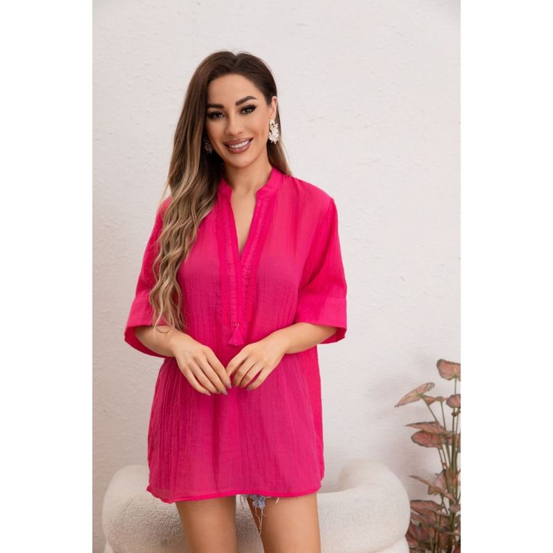 MPROPIA - Blusa Mujer Lino Algodón Premium Liviana Cuello Mao 8057