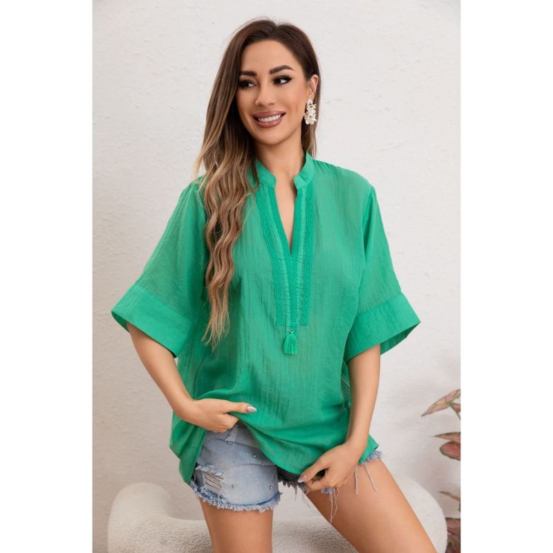 MPROPIA - Blusa Mujer Lino Algodón Premium Liviana Cuello Mao 8057