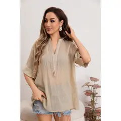 MPROPIA - Blusa Mujer Lino Algodón Premium Liviana Cuello Mao 8057