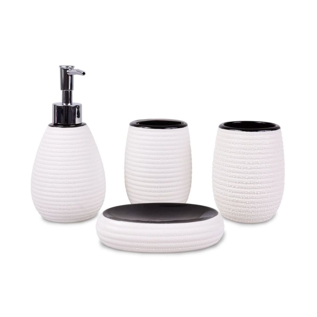 GENERICO - Juego de Accesorios de Ceramica Para Baño 4 Piezas - Blanco