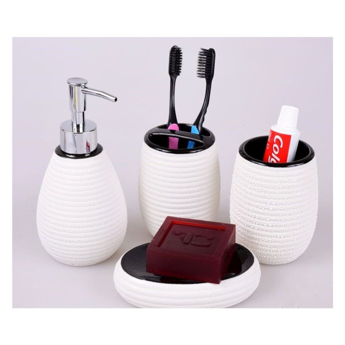 GENERICO - Juego de Accesorios de Ceramica Para Baño 4 Piezas - Blanco