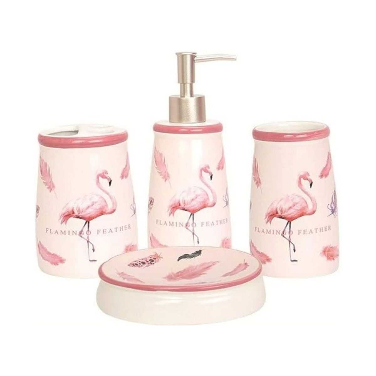 GENERICO - Juego de Accesorios de Ceramica Para Baño 4 Piezas - Flamenco