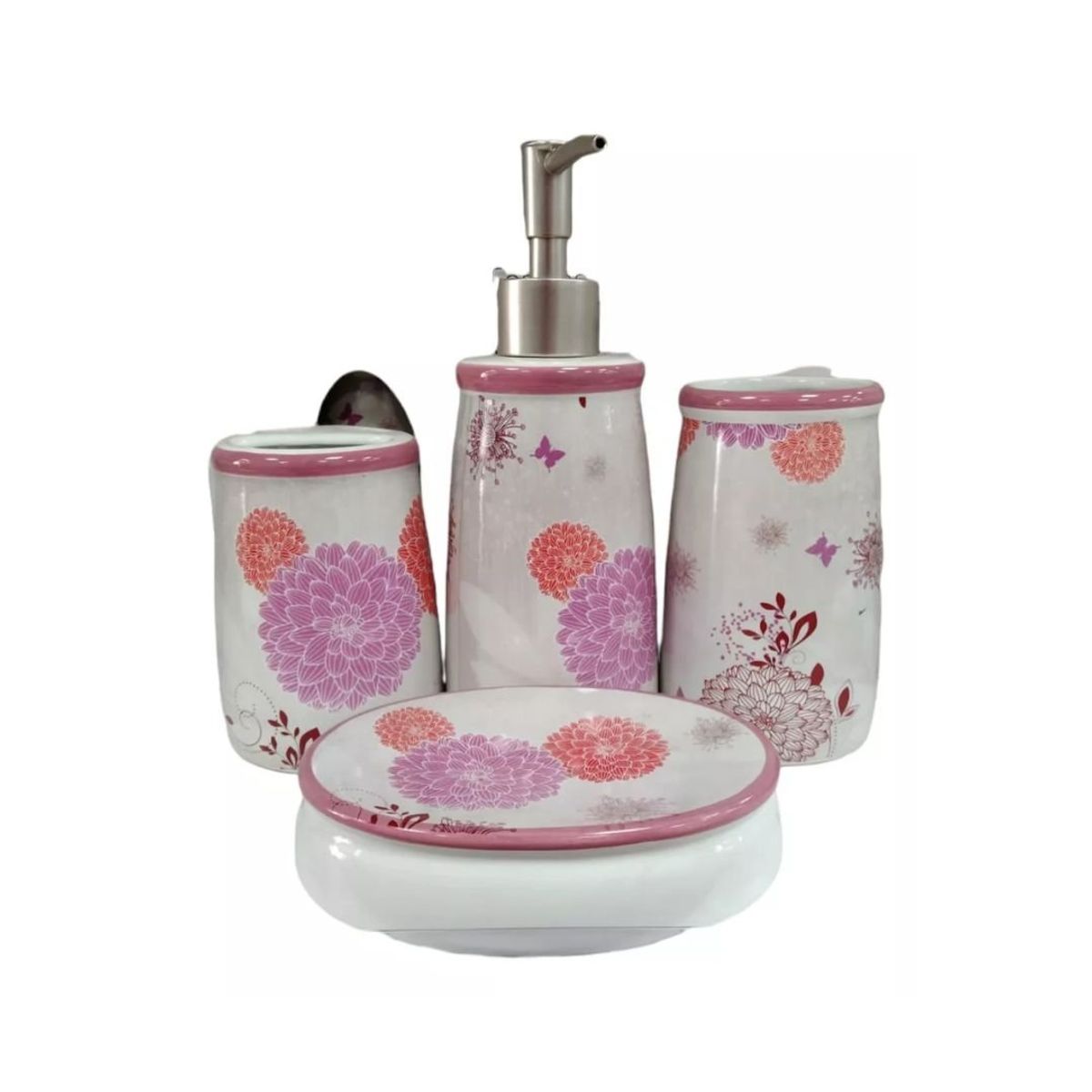 GENERICO - Juego de Accesorios de Cerámica Para Baño 4 Piezas - Flor de Loto