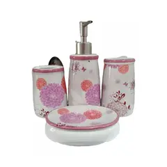 GENERICO - Juego de Accesorios de Cerámica Para Baño 4 Piezas - Flor de Loto