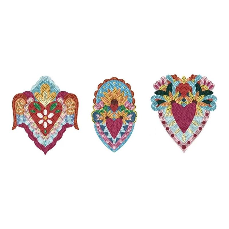 GENERICO - Set Corazones Diamond Painting x3 - Diamantes Mate