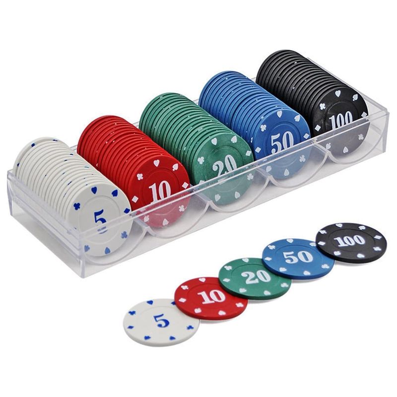 GENERICO - Juego de 100 Fichas de Póquer en 5 Colores 12045