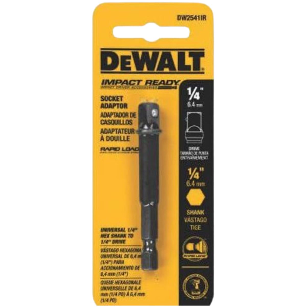 DEWALT - ADAPTADOR HEX A CUADRANTE 1/4 PULG DEWALT DW2541IR
