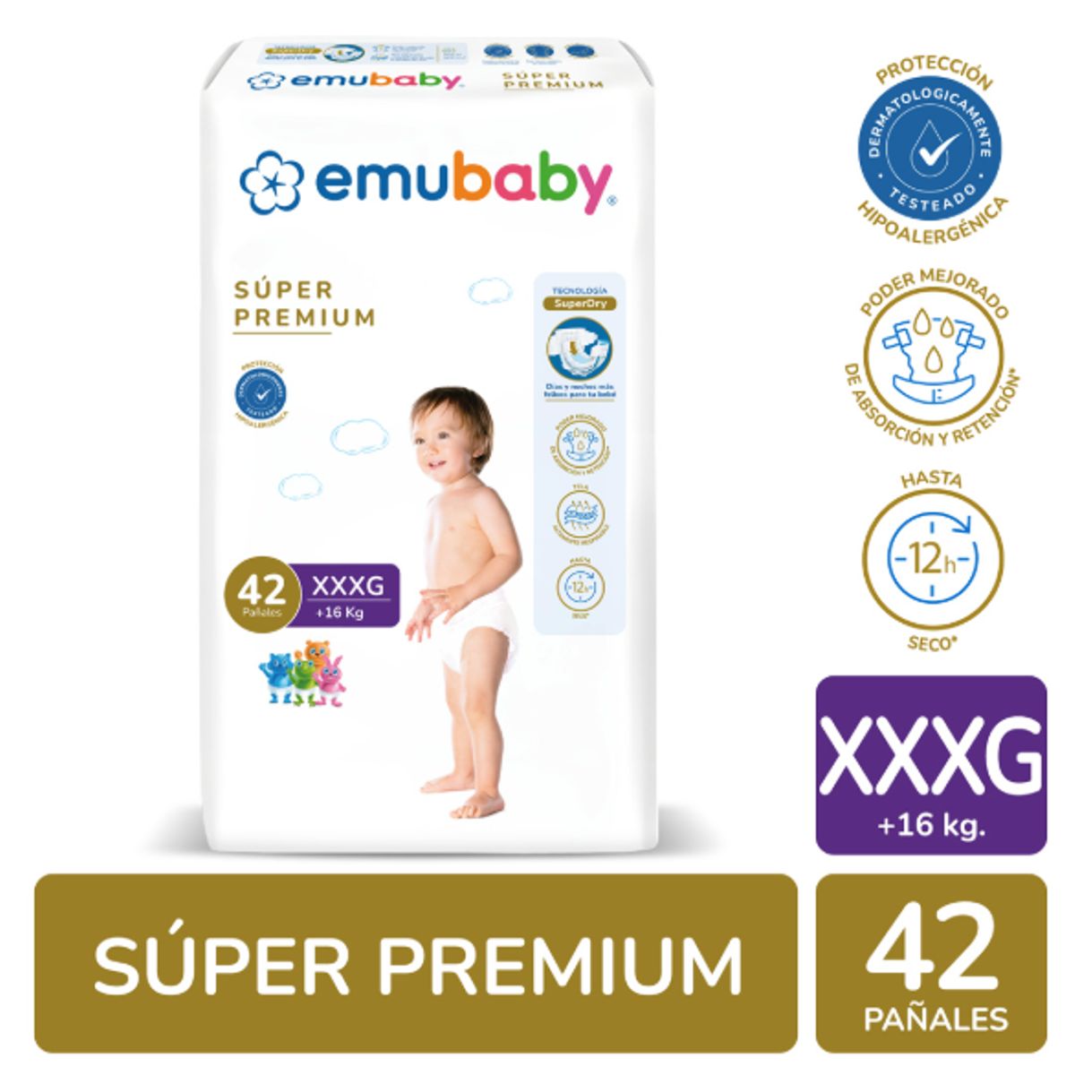 EMUBABY - Pañal Emubaby Super Premium Xxxg, 42 Un