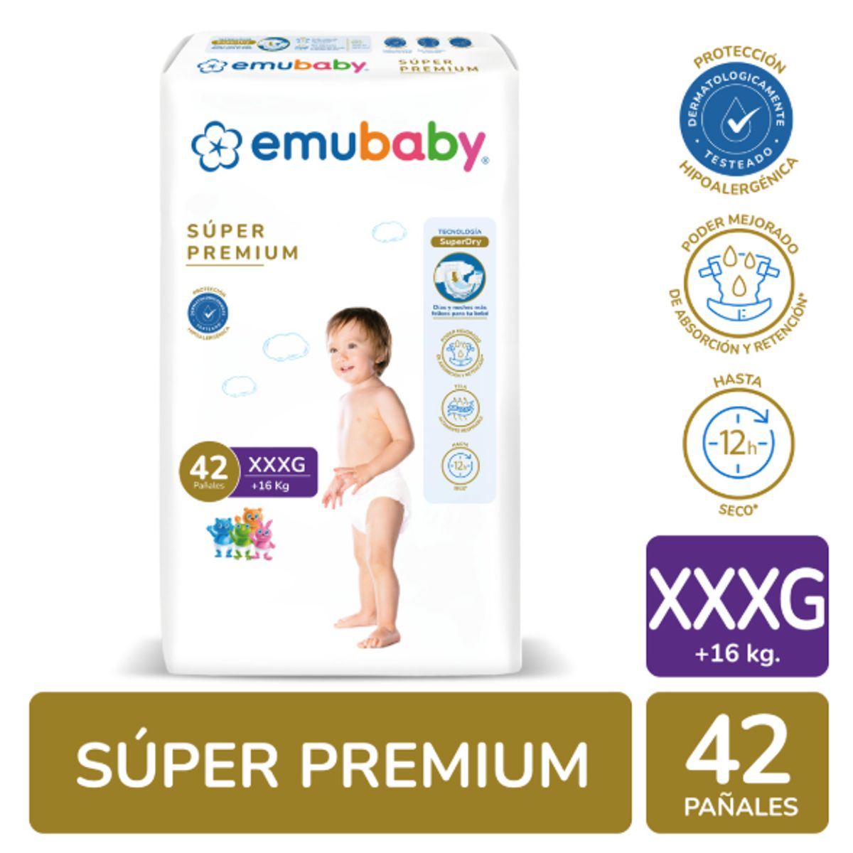 EMUBABY - Pañal Emubaby Super Premium Xxxg, 42 Un