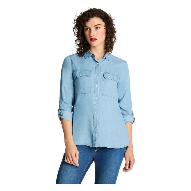CURVI - Blusa Manga Larga Lyocell Denim Celeste