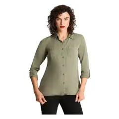 CURVI - Blusa Manga Larga Lyocel Color Verde