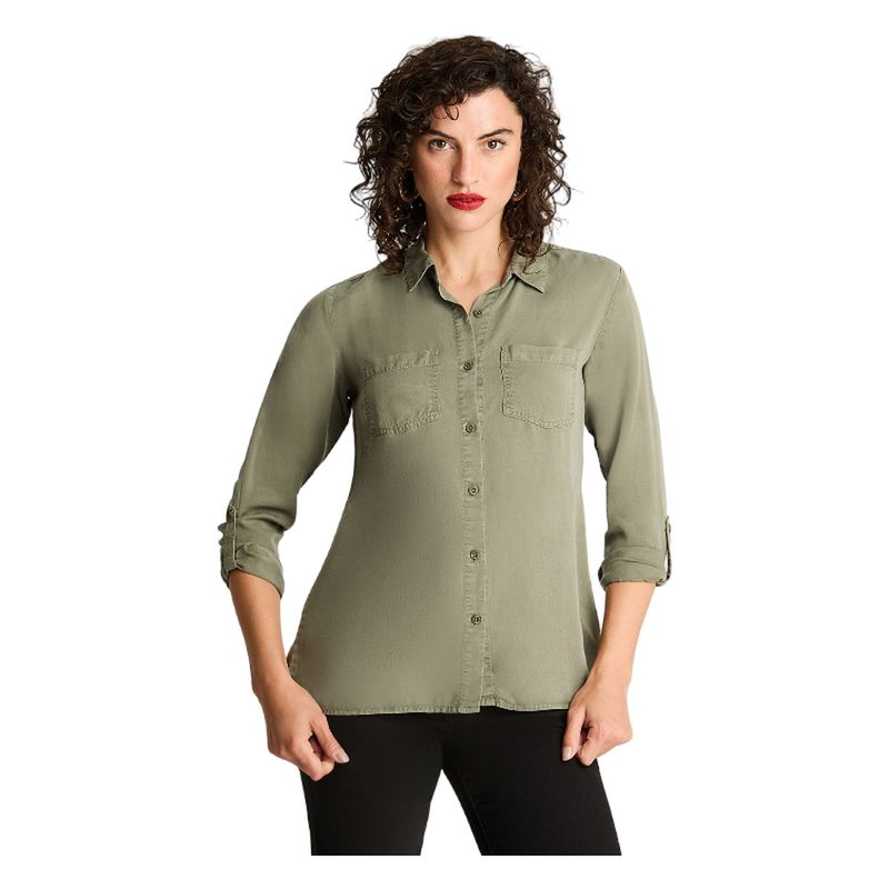 CURVI - Blusa Manga Larga Lyocel Color Verde