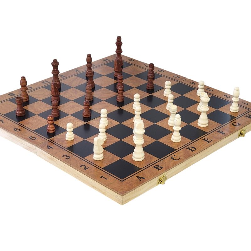 GENERICO - Juego de Madera 3 en 1: Ajedrez, Damas, Backgammon Plegable