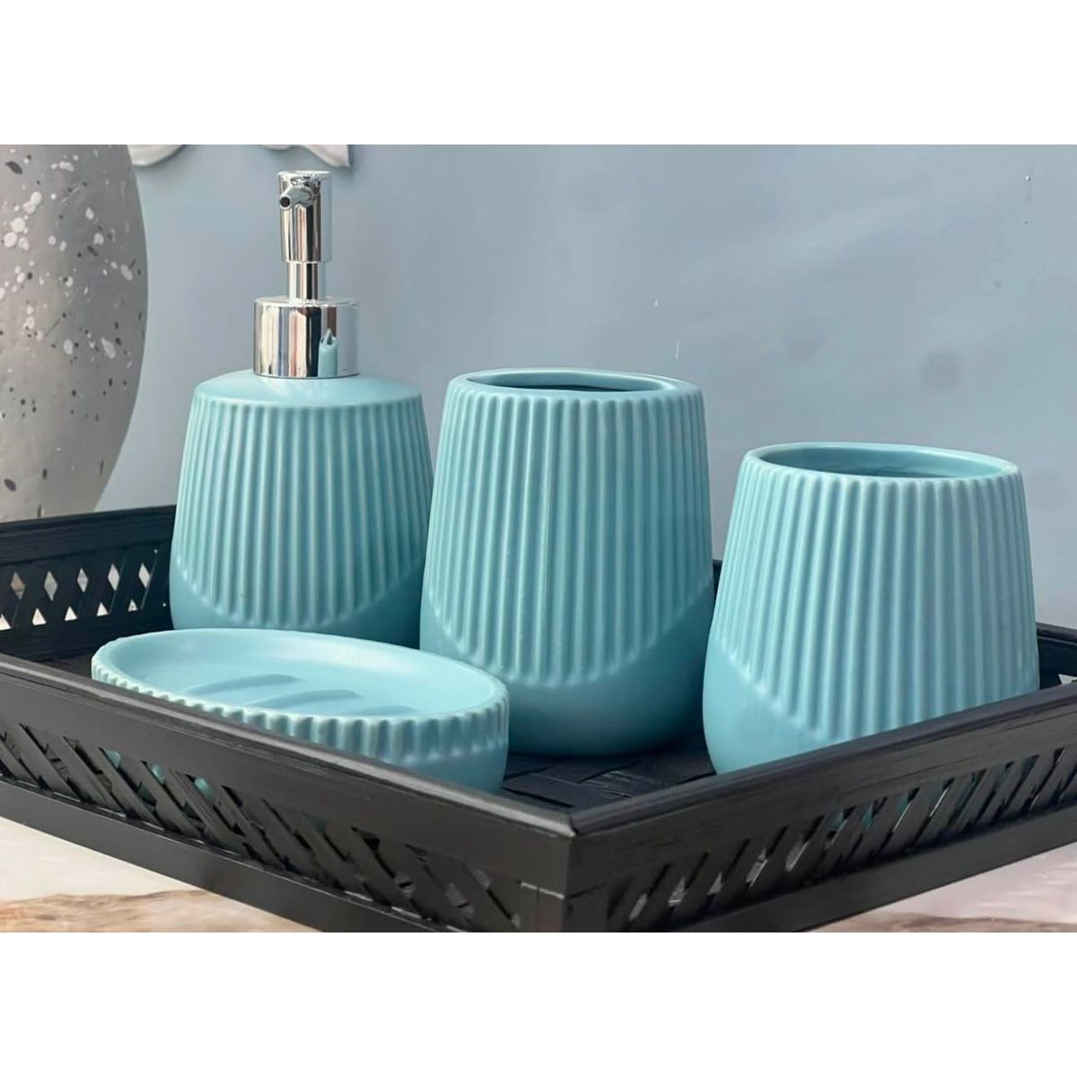 GENERICO - Juego de Accesorios de Cerámica Para Baño 4 Piezas - Celeste