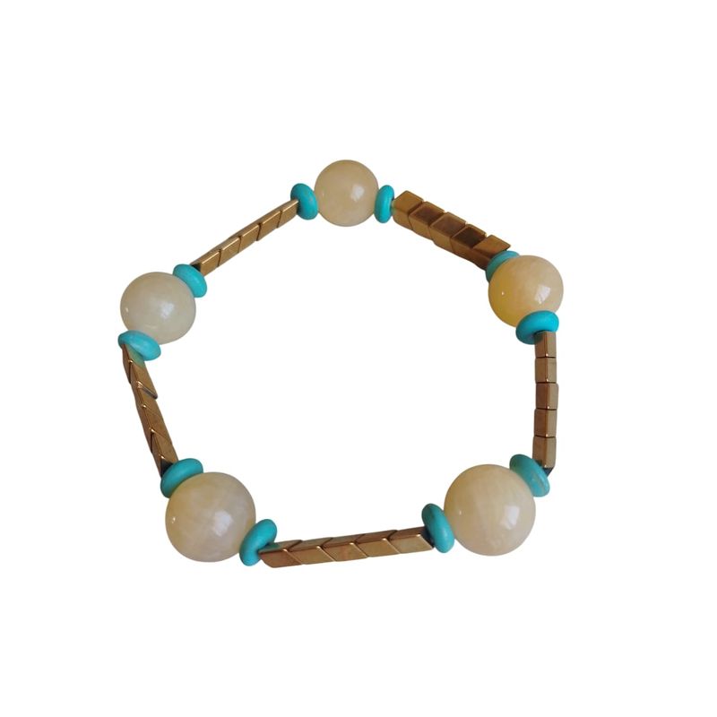 GENERICO - Pulsera piedra natural con cuentas chapadas en oro_.