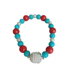GENERICO - Pulsera piedra natural roja y turqueza
