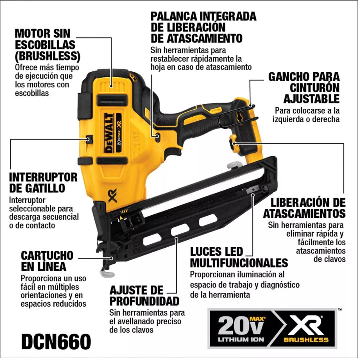 DEWALT - Clavadora De Acabado Angular 20v Sin Batería Dewalt Dcn660b