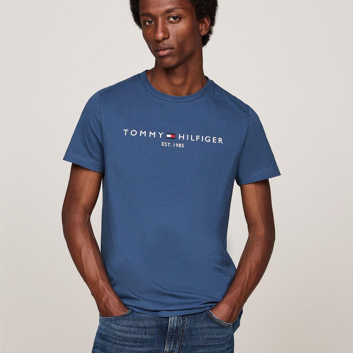TOMMY HILFIGER - Polera Organic Cotton Con Logo Slim Fit Azul Tommy Hilfiger