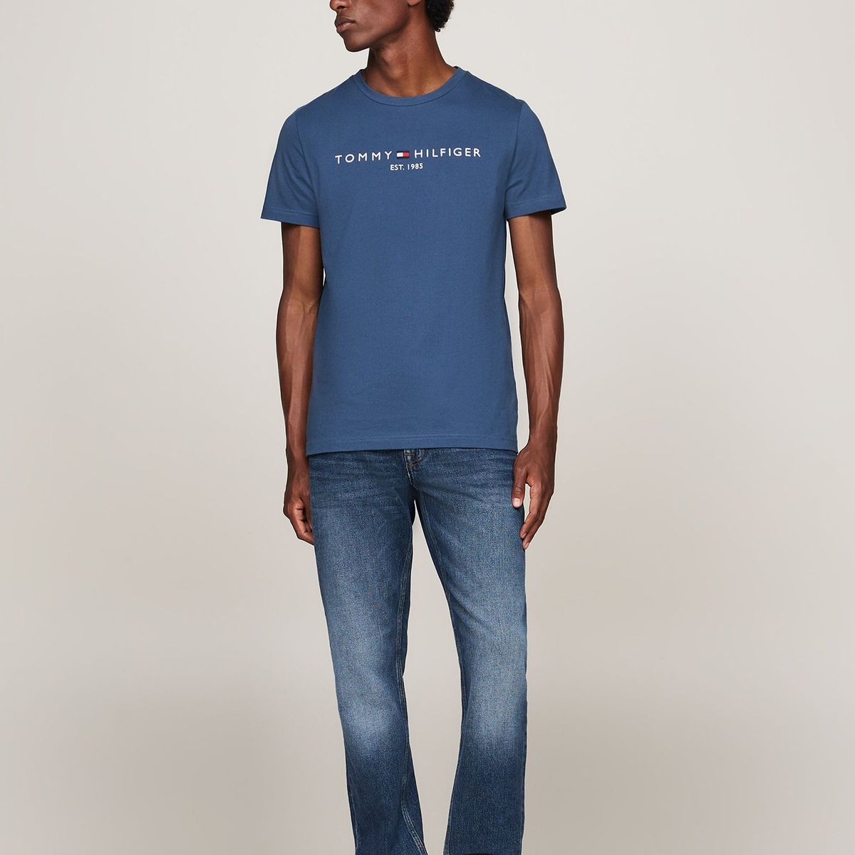 TOMMY HILFIGER - Polera Organic Cotton Con Logo Slim Fit Azul Tommy Hilfiger