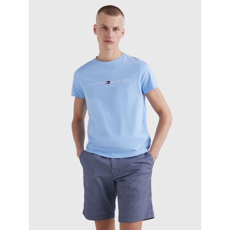 TOMMY HILFIGER - Polera Organic Cotton Logo Celeste Tommy Hilfiger