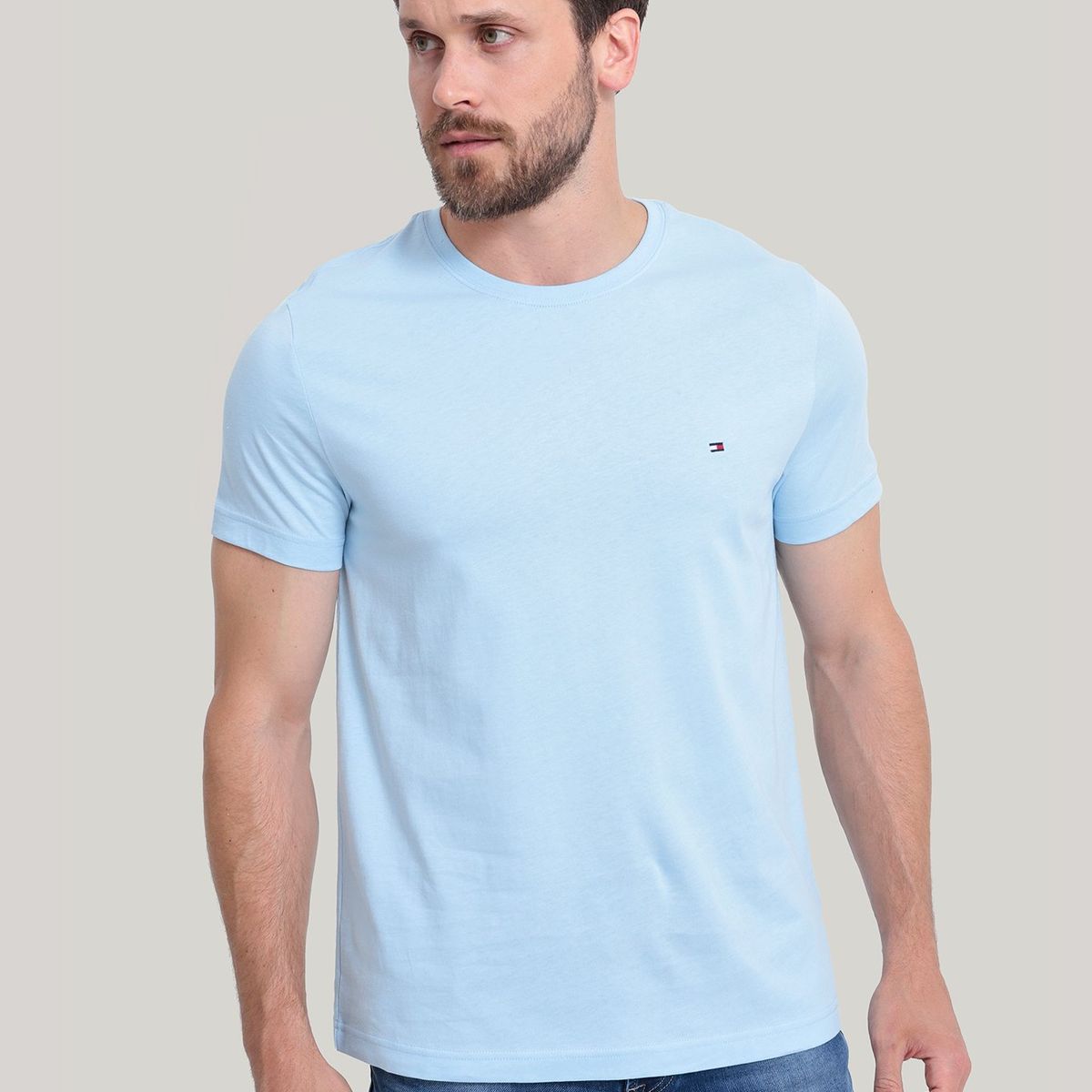 TOMMY HILFIGER - Polera Essential Cotton C-Neck Slim Fit Celeste Tommy Hilfiger