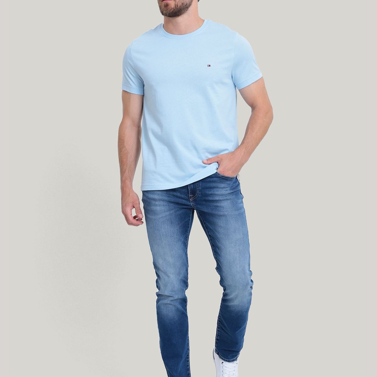 TOMMY HILFIGER - Polera Essential Cotton C-Neck Slim Fit Celeste Tommy Hilfiger