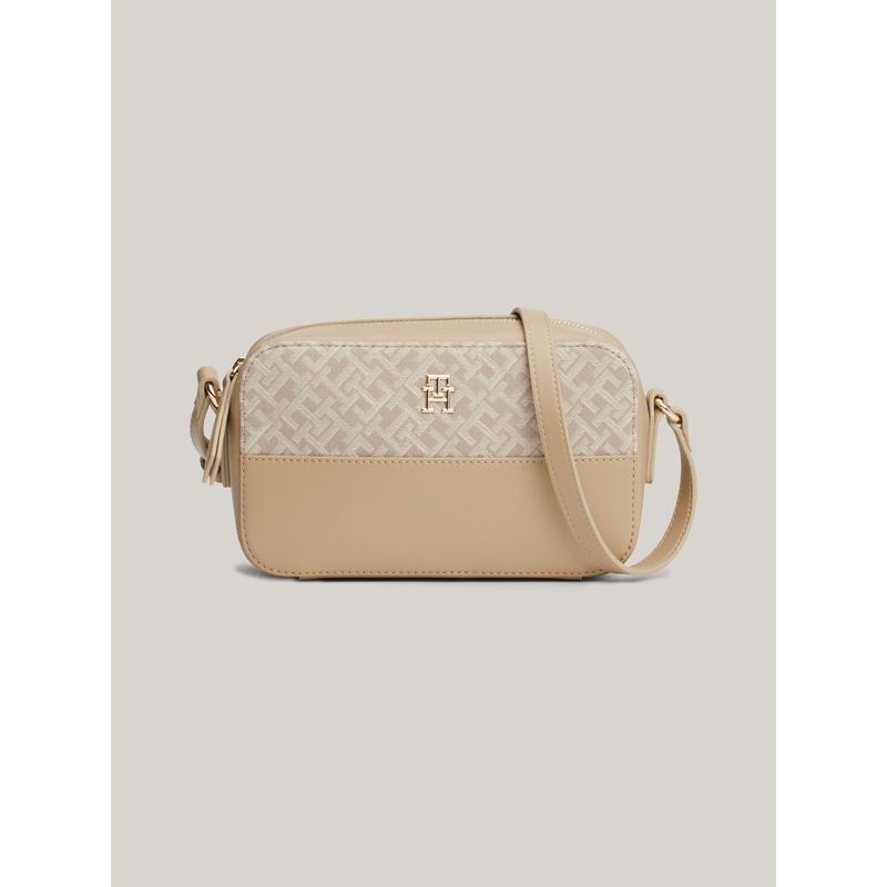 TOMMY HILFIGER - Bandolera Jacquard Monogram Beige Tommy Hilfiger