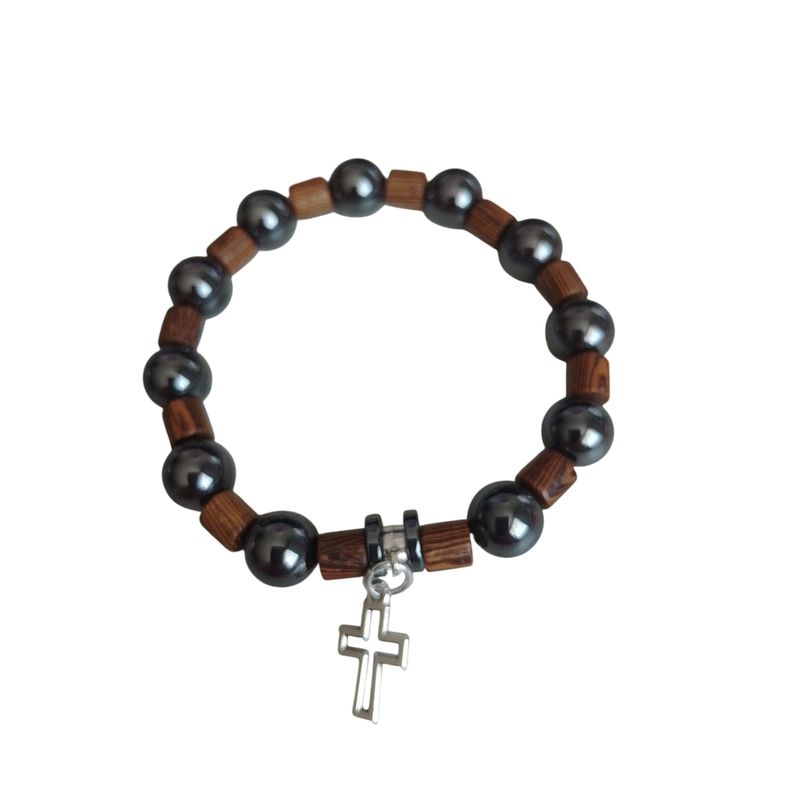 GENERICO - Pulsera piedra hematita y madera