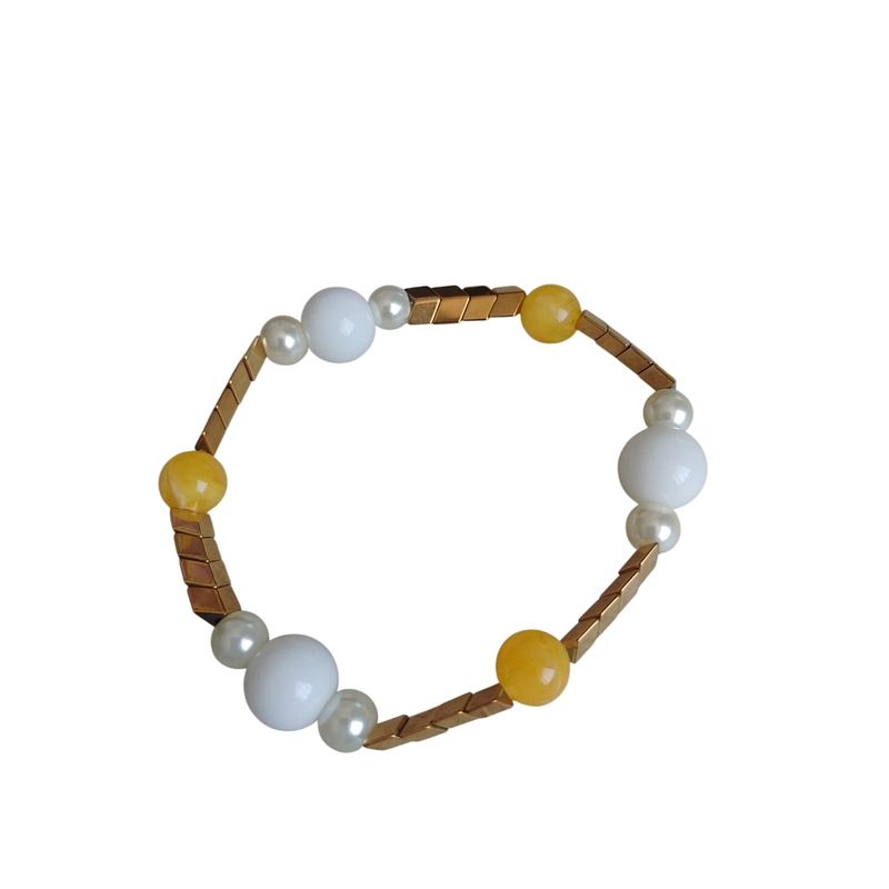 GENERICO - Pulsera piedra calcedonia con cuentas chapadas en oro