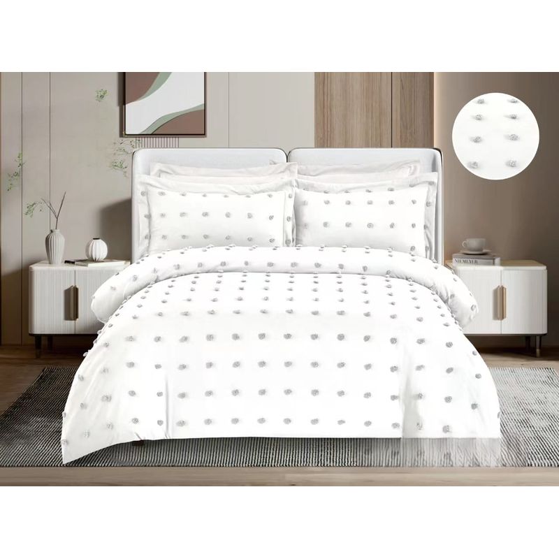 GENERICO - Cubrecama Premium de Algodón con Pompon King Color Blanco