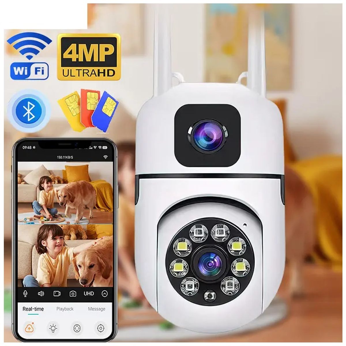 STARTECHOFFICE - Cámara de Seguridad WiFi Lente Dual Monitoreo 360° Full HD 110° Visión