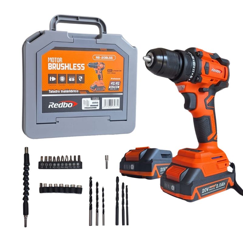REDBO - Taladro Atornillador Inalámbrico RB-20BLSS-10mm- C Mandril Metálico