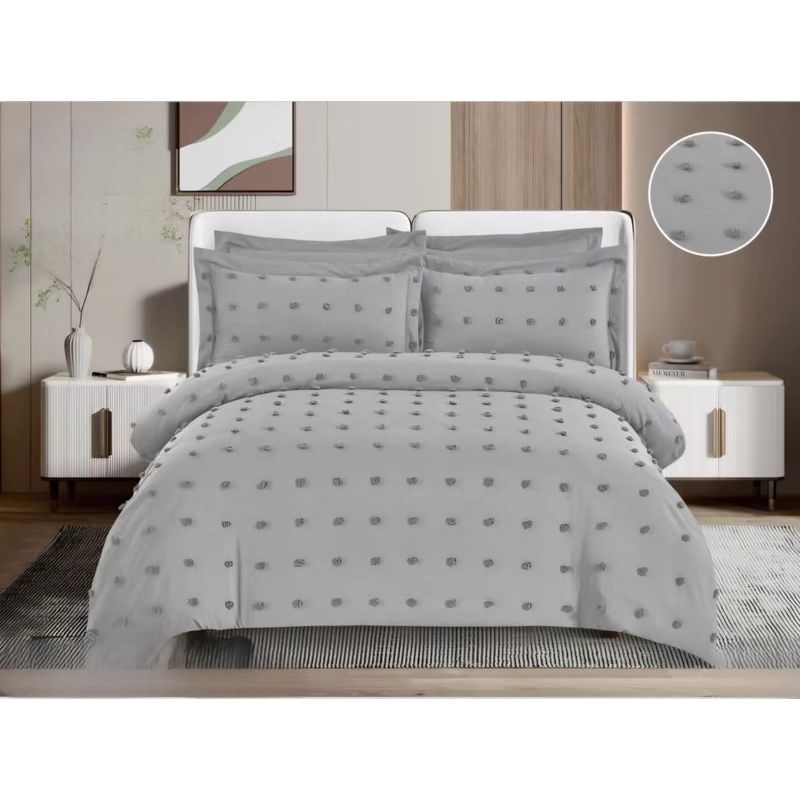 GENERICO - Cubrecama Premium de Algodón con Pompon 2 plazas Color Gris