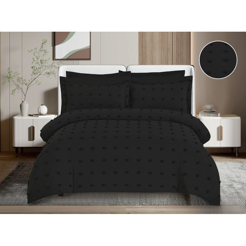 GENERICO - Cubrecama Premium de Algodón con Pompon 2 plazas Color Negro
