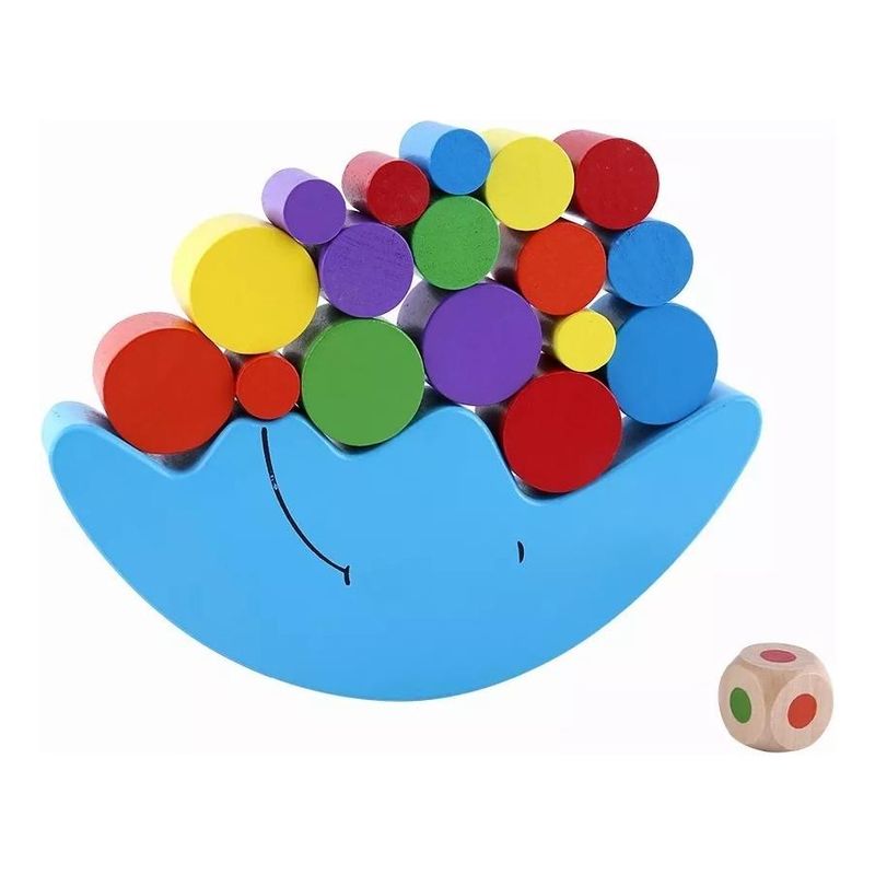 GENERICO - Bloques de Equilibrio en Madera: Luna y Cilindro Colorido