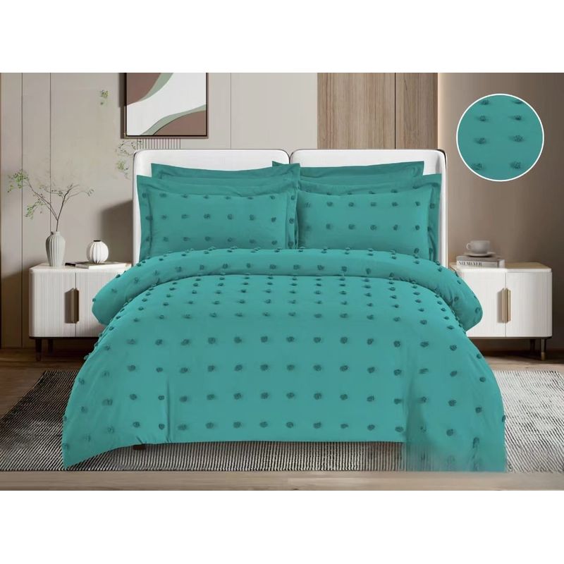GENERICO - Cubrecama Premium de Algodón con Pompon 2 plazas Color Turquesa