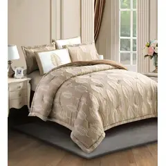 GENERICO - Cubrecama Premium de Algodón Hojas Relieve 2 plazas Color Beige