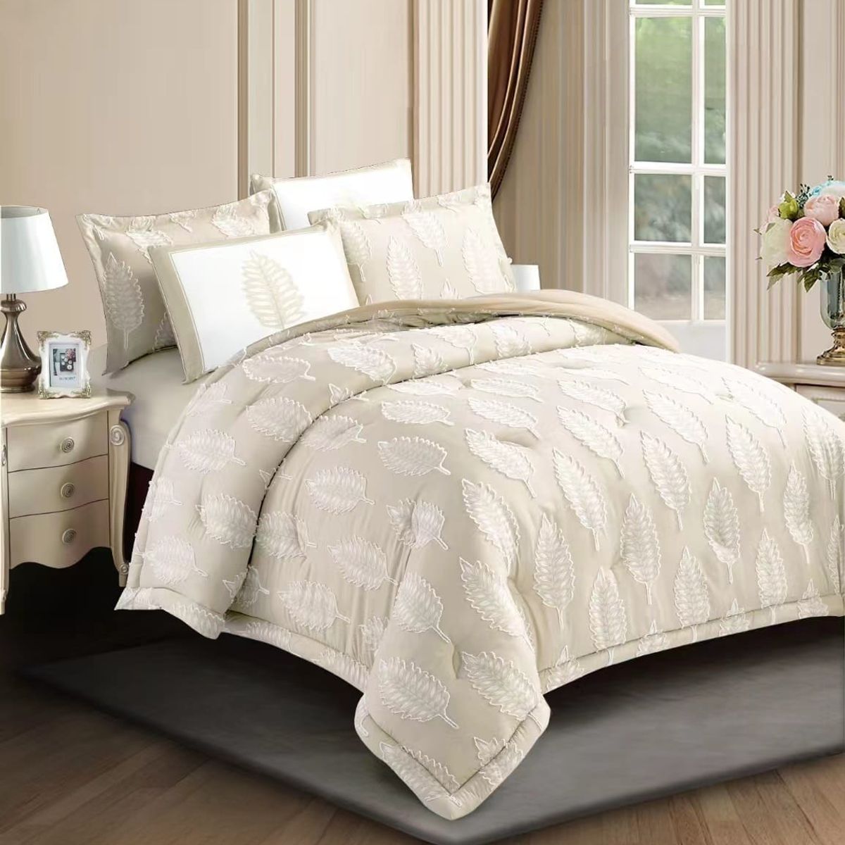 GENERICO - Cubrecama Premium de Algodón Hojas Relieve 2 p Blanco Invierno